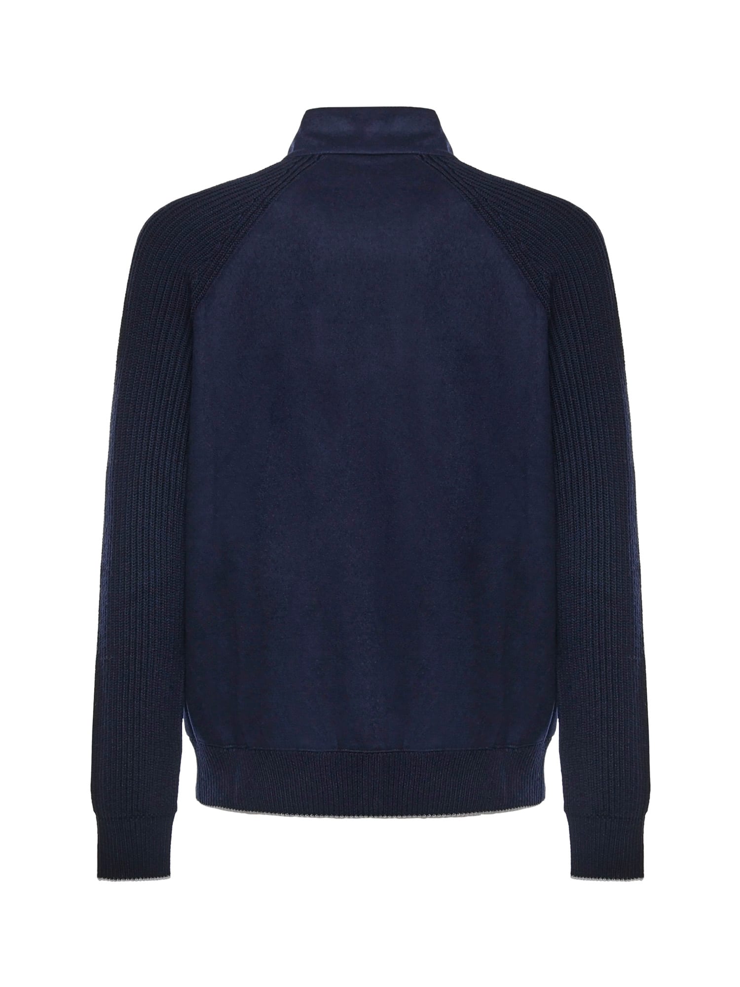 Eleventy Ribbed-panels Zip Jacket In Blue