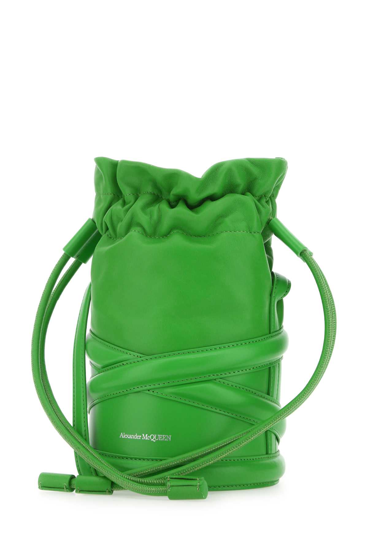 Shop Alexander Mcqueen Grass Green Leather Bucket Bag In 3800