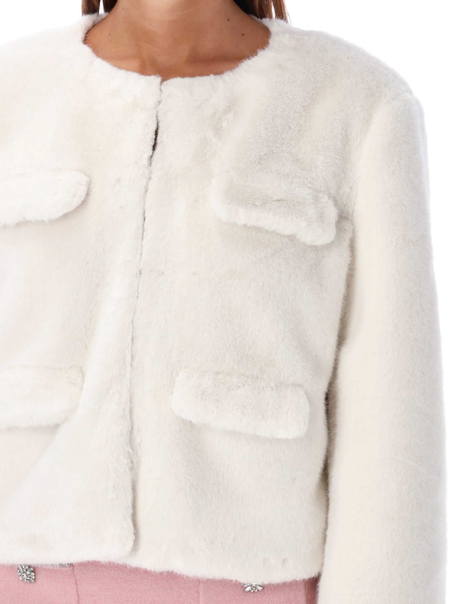 Shop Self-portrait Eco Fur Jacket In Cream