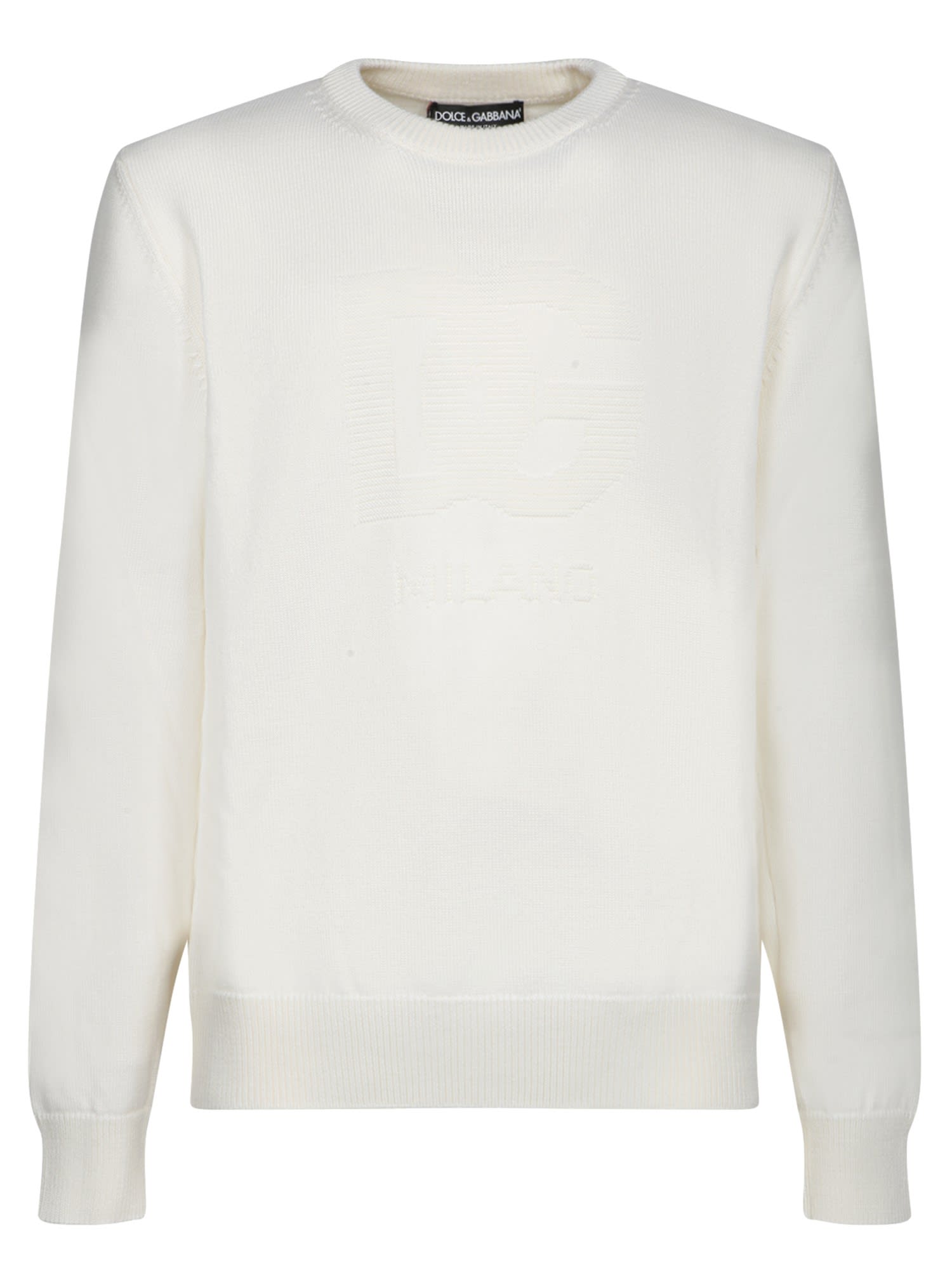 Shop Dolce & Gabbana White Embossed Logo Crewneck Sweater