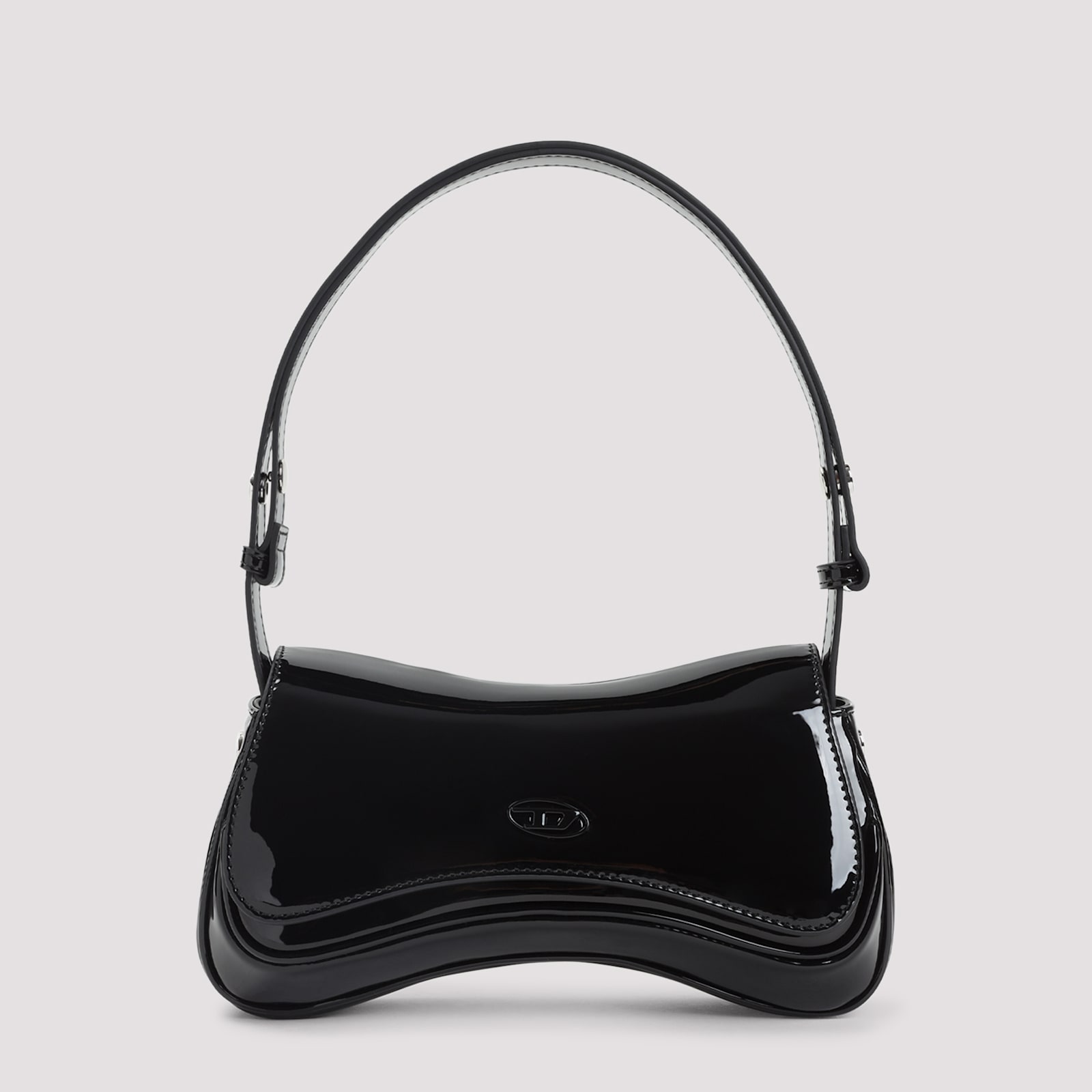 Diesel Curved Black Play Clutch With Glossy Finish And Magnetic Closure In Black