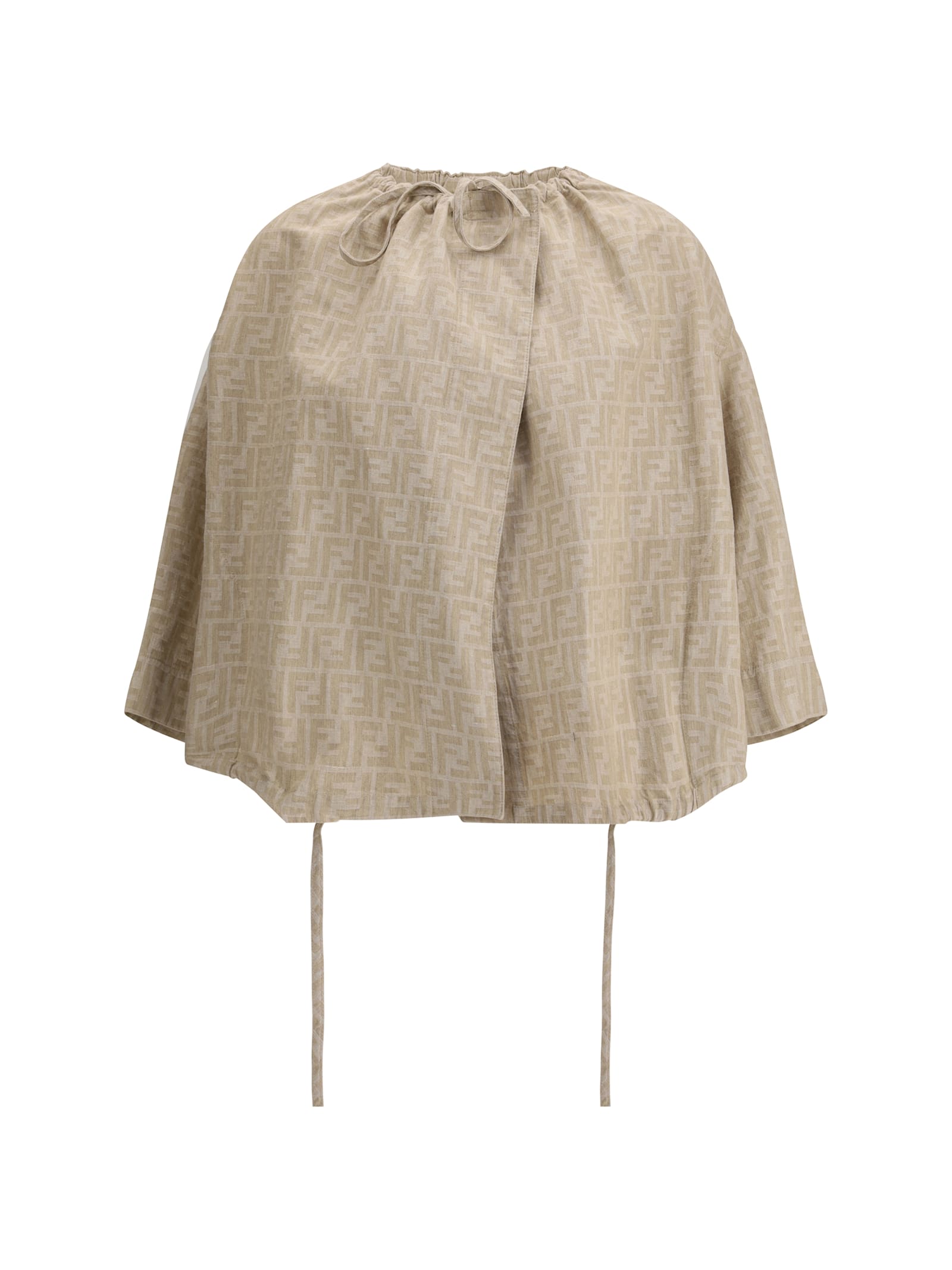 Fendi Ff Chambray Jacket Jackets Beige In Metallic