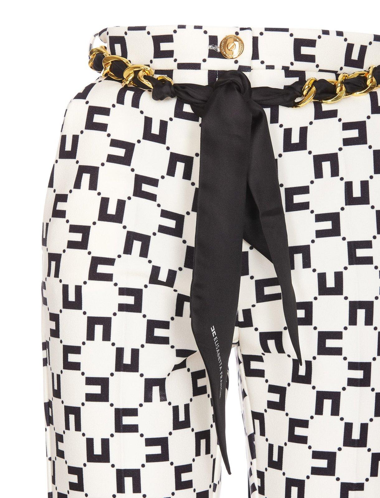 Shop Elisabetta Franchi Monogram Print Chain-link Trousers In Burro/nero