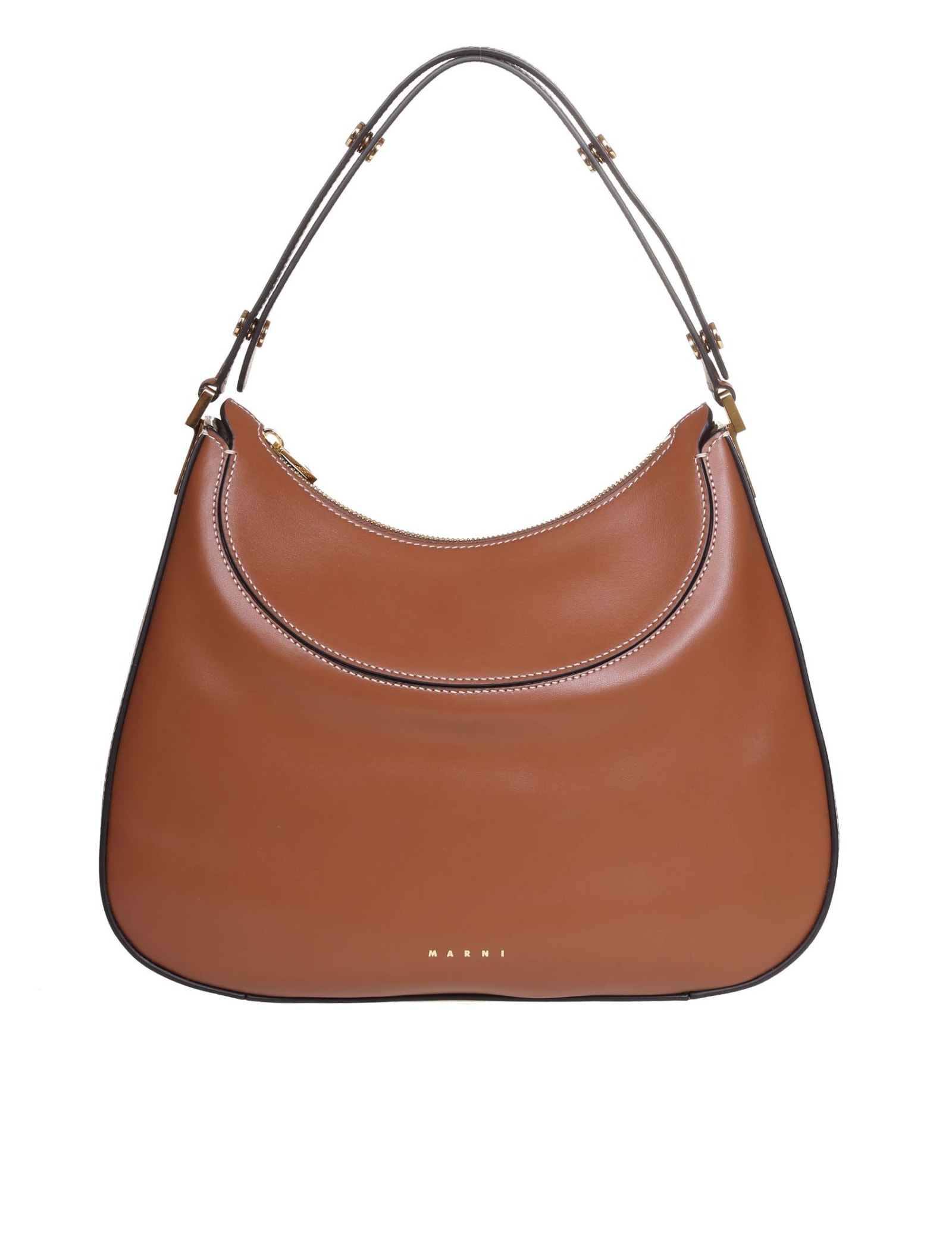 MARNI MILANO SHOULDER BAG IN BROWN LEATHER