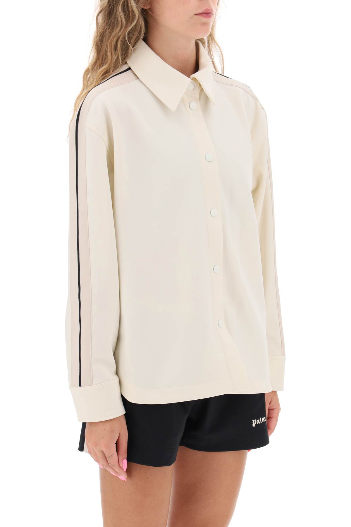 Palm Angels Track Shirt With Side Bands In Butter Off White (white)