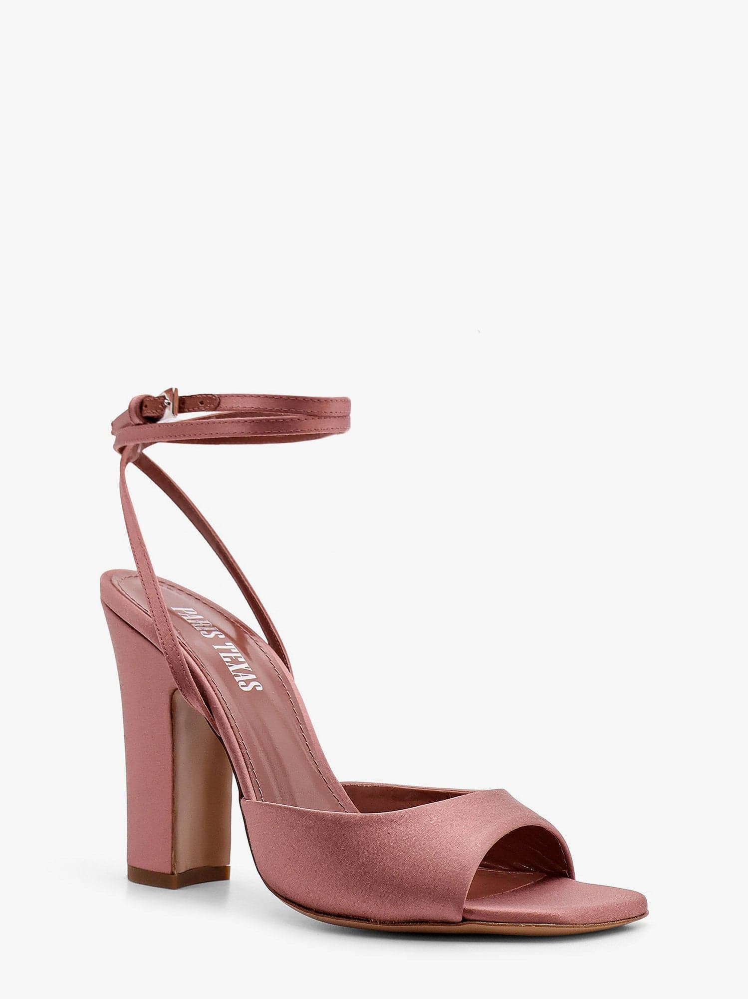 Paris Texas Satin Covered Heel Sandals With Squared Toe In Pink
