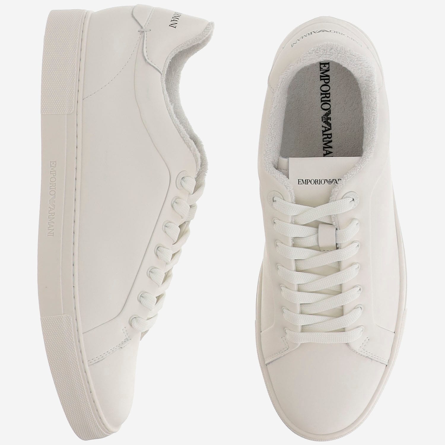 Shop Emporio Armani Leather Sneakers With Logo In White