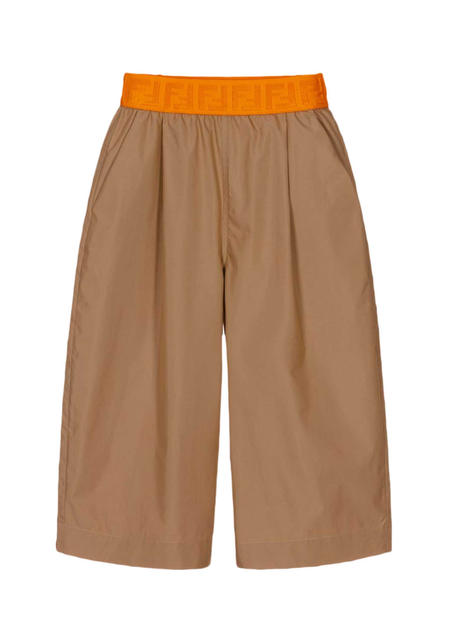 Fendi Beige Trousers With Orange Logo Band