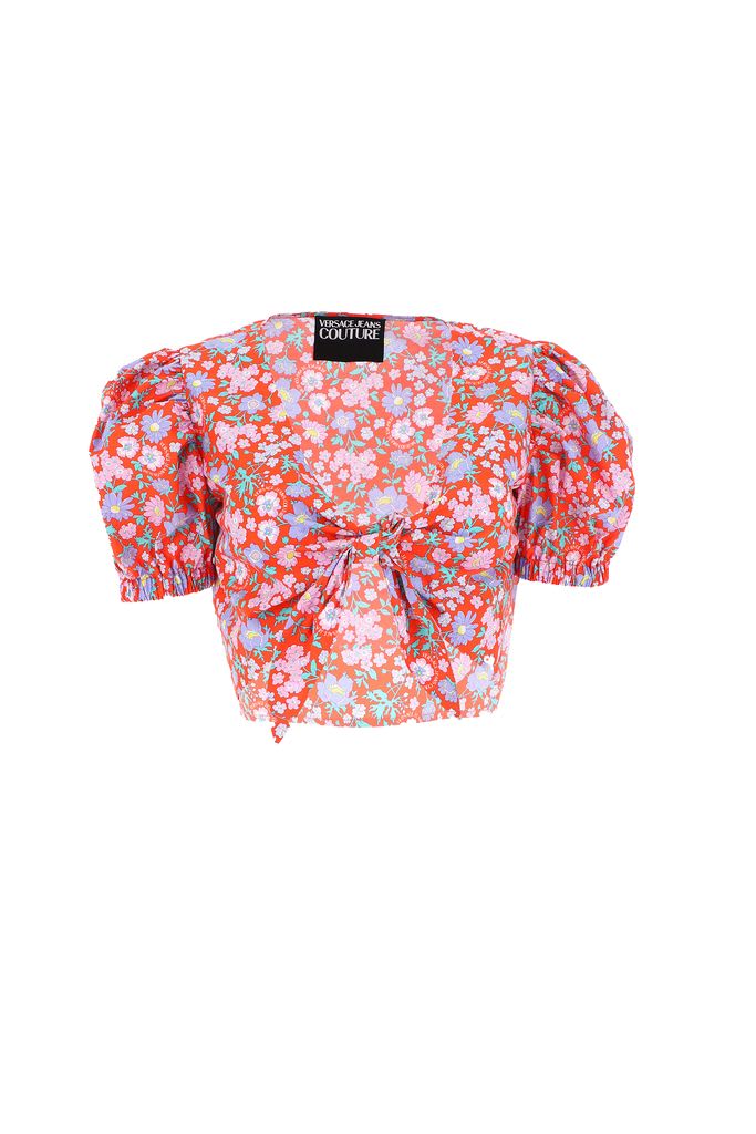 VERSACE JEANS COUTURE TOP 72DP212 POPELINE PRINT SPRING BLOSSOM
