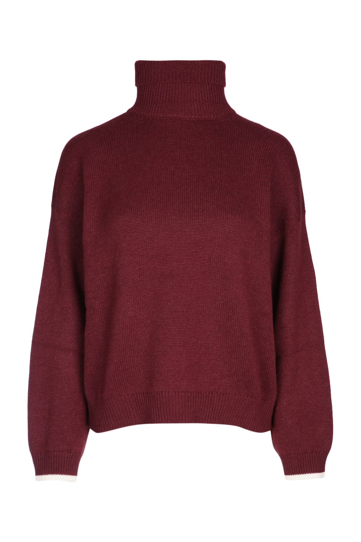 Brunello Cucinelli Ribbed Turtleneck Knitwear Relaxed Fit In Burgundy
