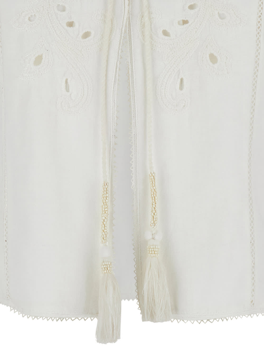 Shop Twinset White Jacket With Drawstring In Perforated Cotton And Linen Woman