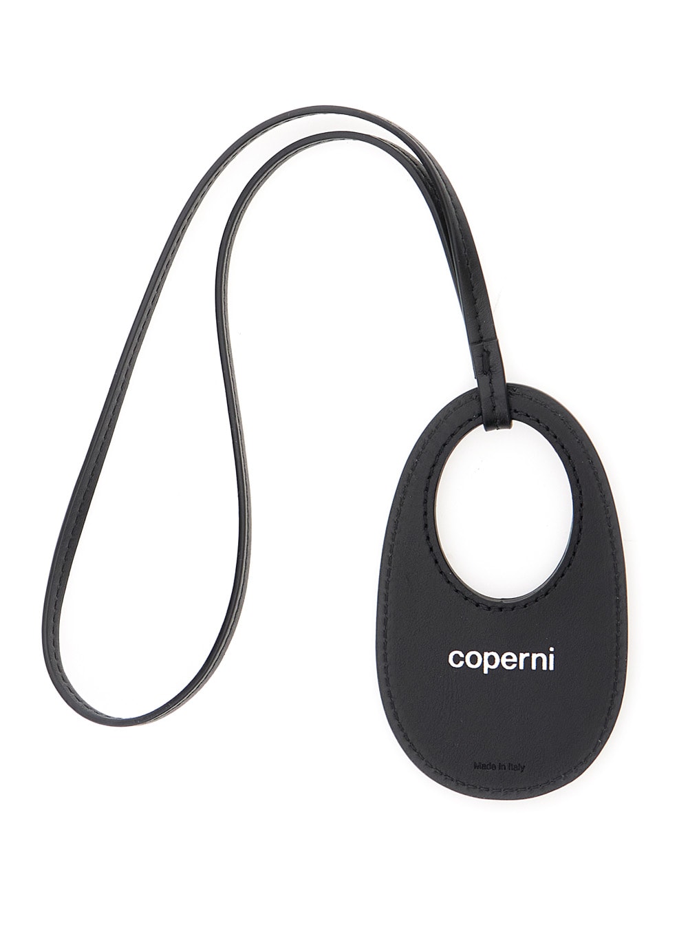 Black Charm With Built-in Mirror And Logo Lettering On The Front In Leather Woman