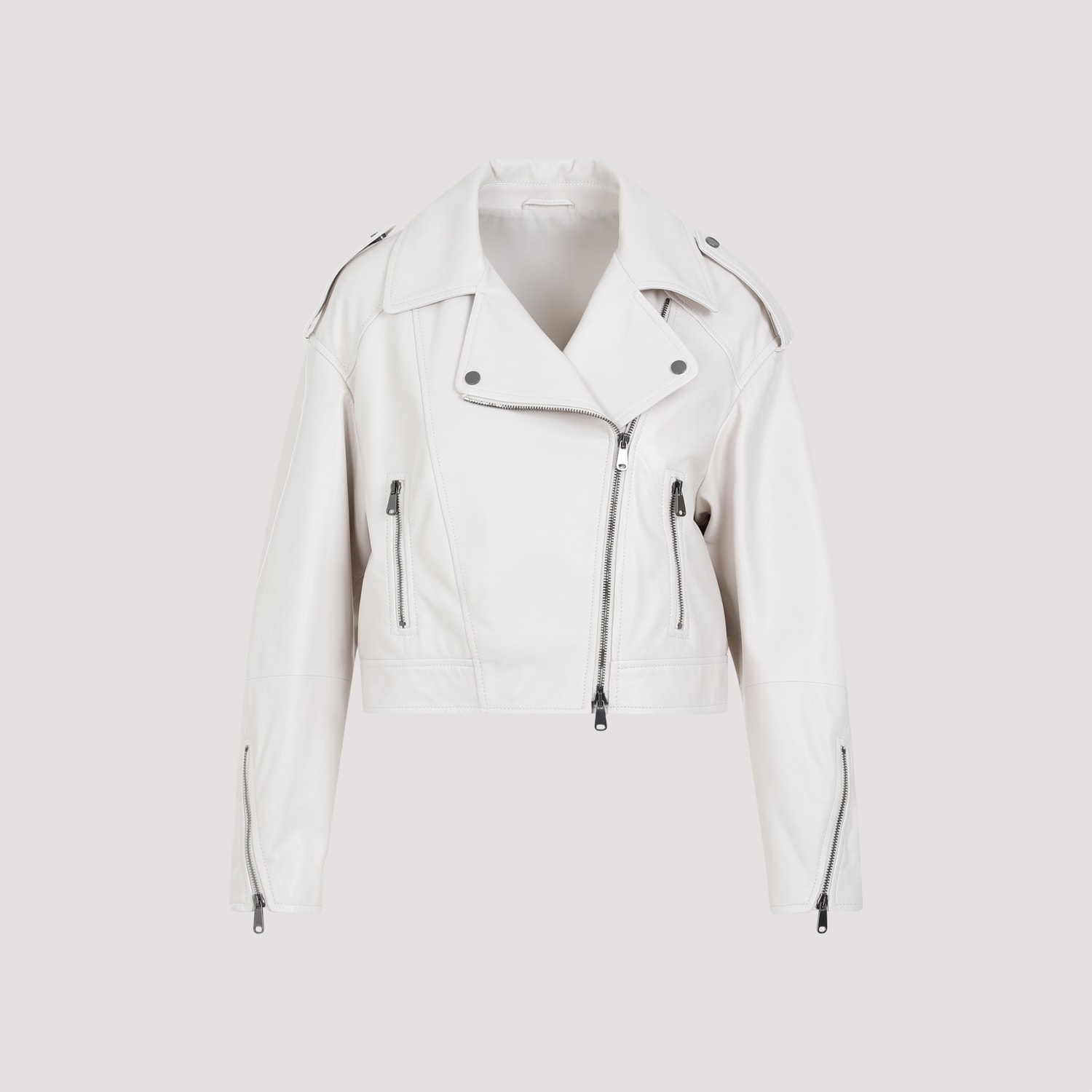 Shop Brunello Cucinelli Leather Jacket In Bianco Invernale