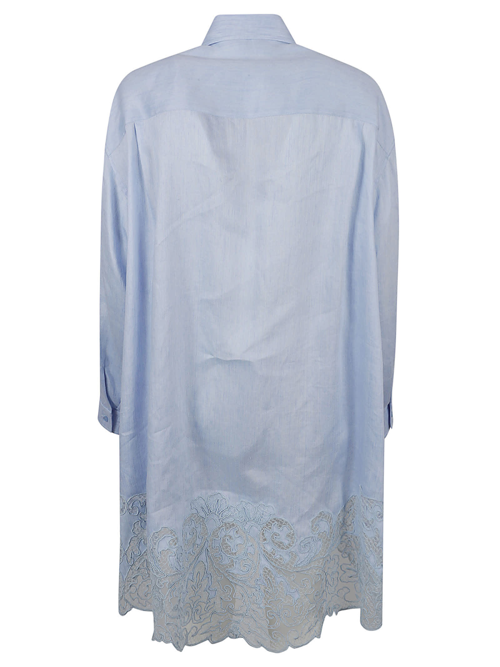 Ermanno Scervino Lace Paneled Oversize Long Shirt In Skyway
