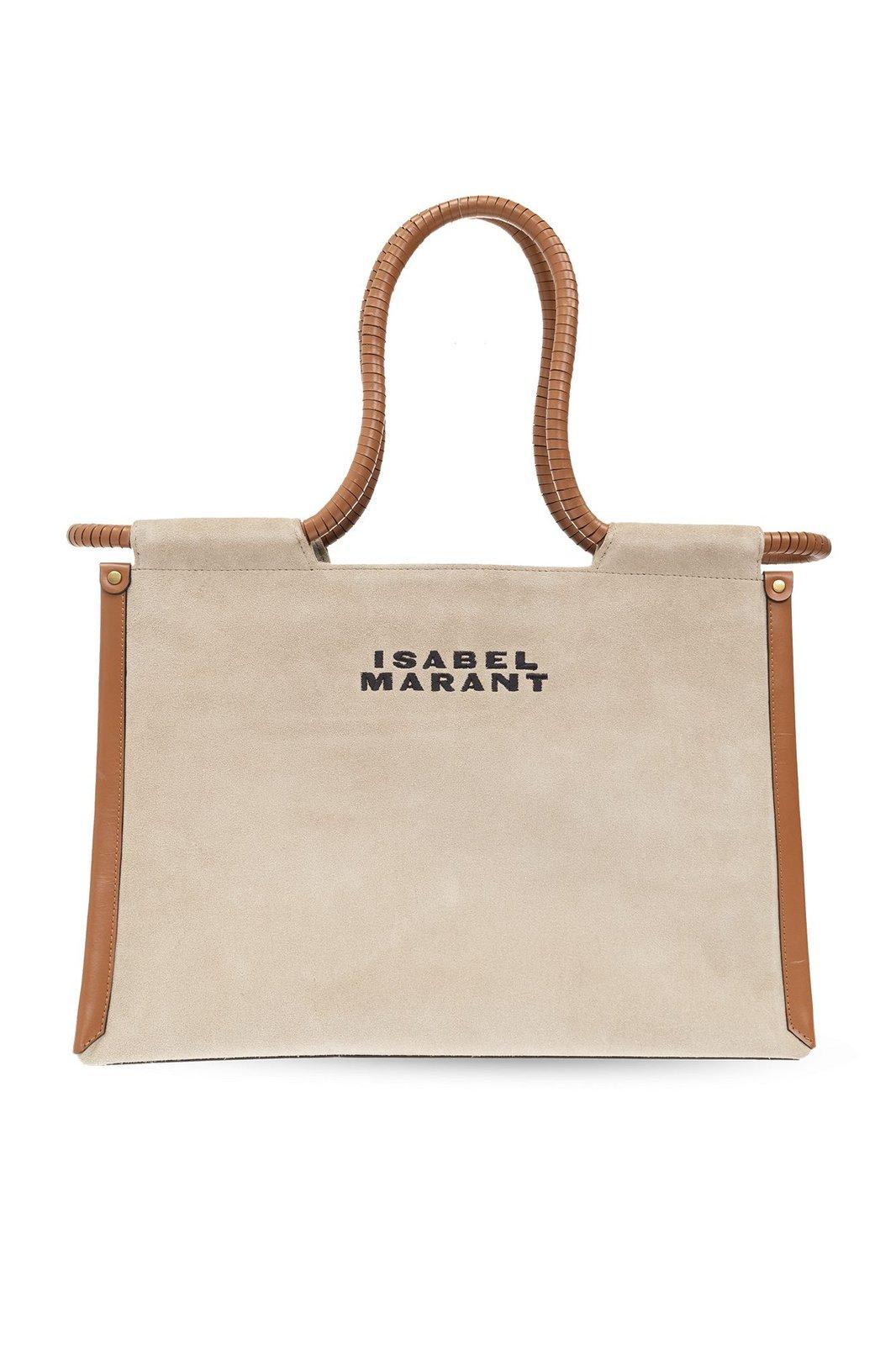 Shop Isabel Marant Toledo Logo Embroidered Tote Bag In Beige