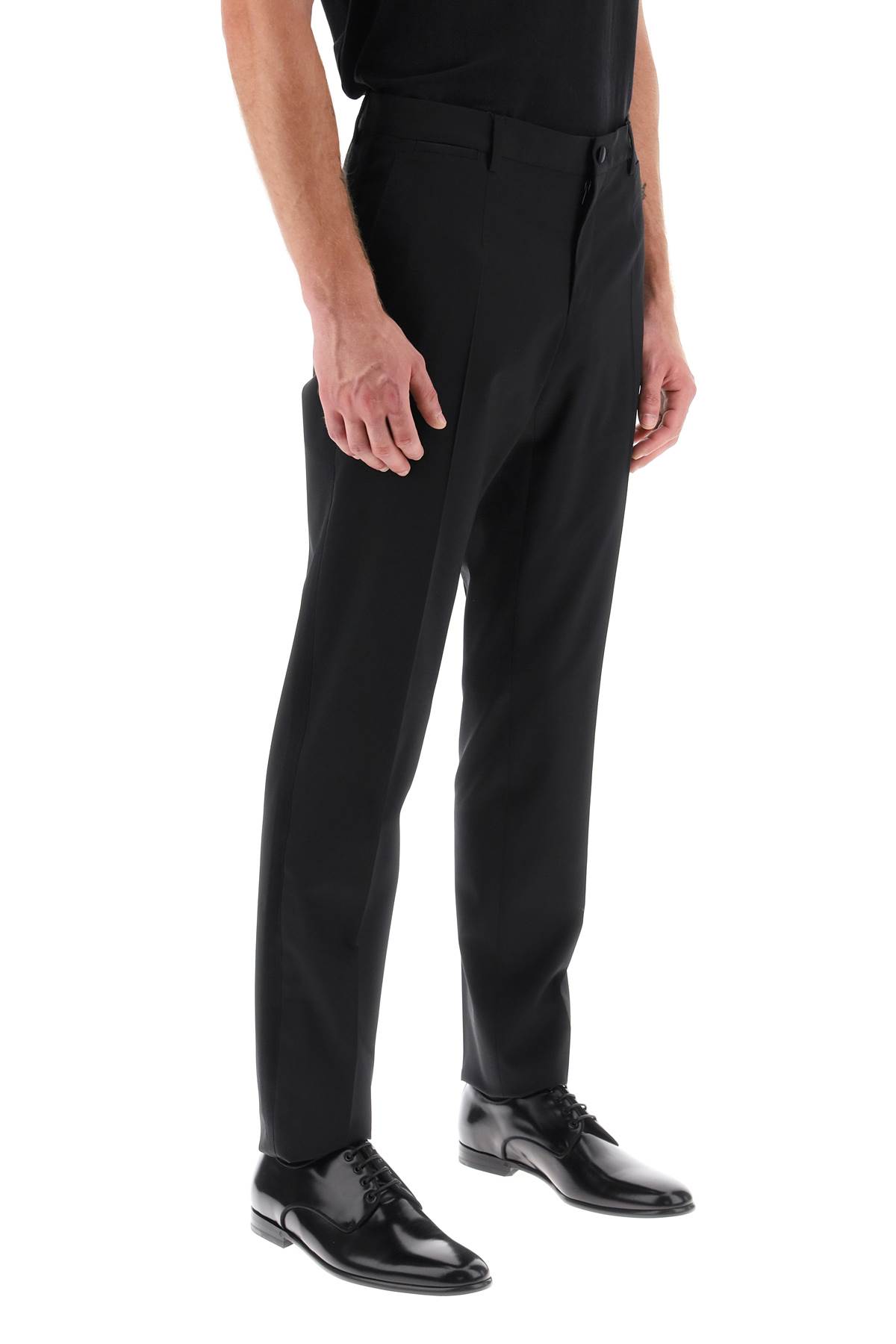 Shop Dolce & Gabbana Stretch Wool Tuxedo Trousers In Black