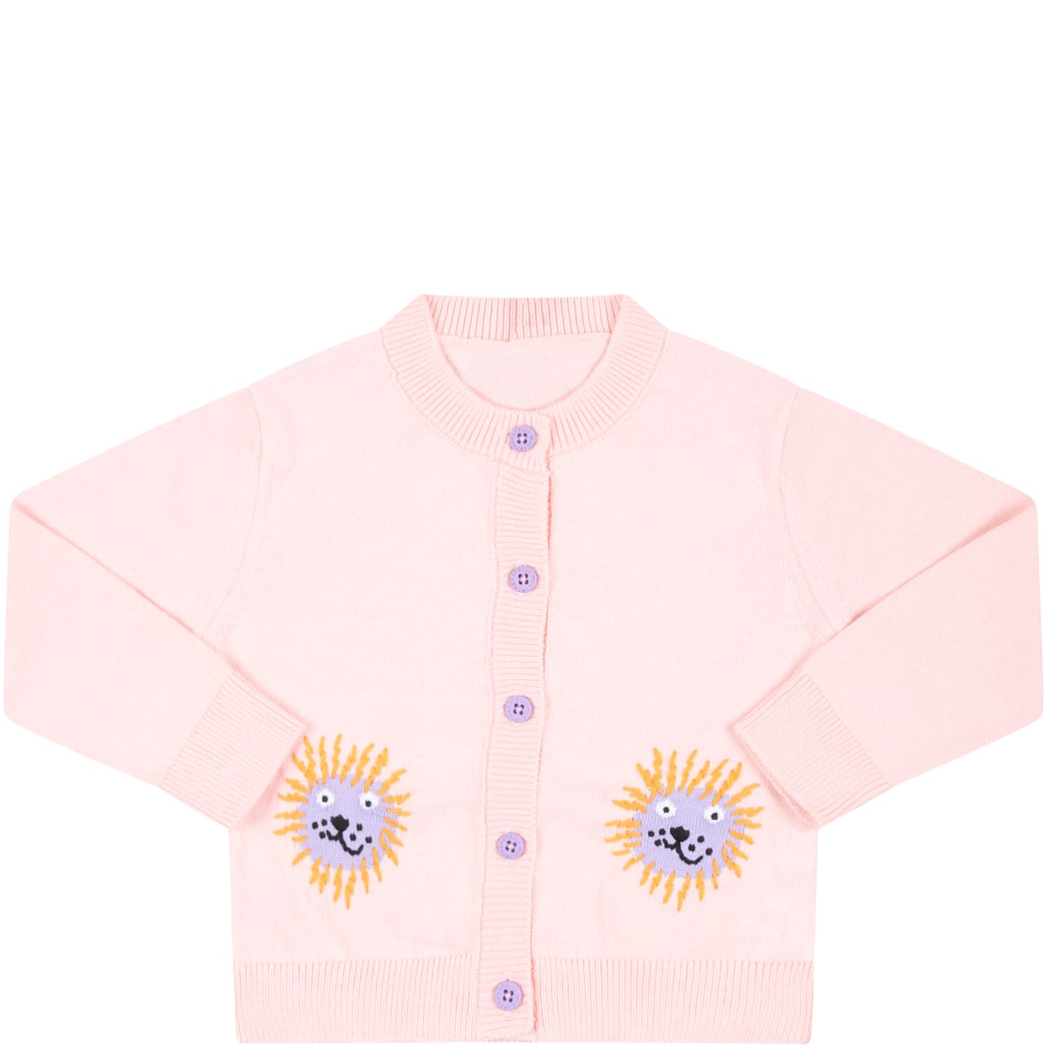 STELLA MCCARTNEY PINK CARDIGAN FOR BABY GIRL WITH LIONS