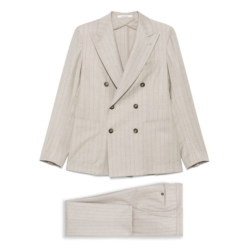 Tagliatore Long Sleeve Blazer And Belt Loop Pants Set In Neutral