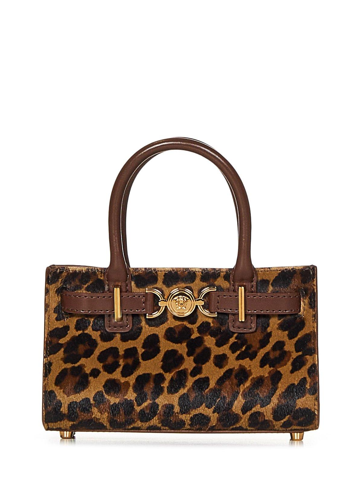 Shop Versace Medusa-plaque Leopard Printed Tote Bag In Brown