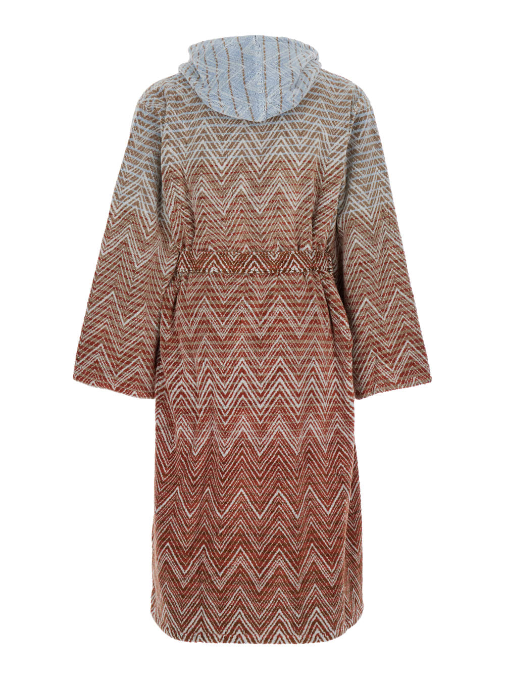 stone Red Bathrobe With Hood And All-over Zigzag Motif In Cotton Home