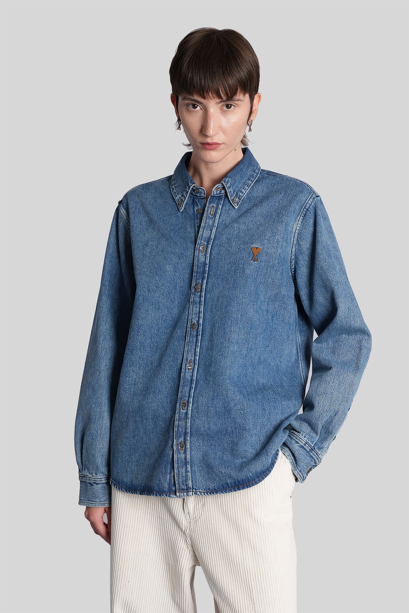 Ami Alexandre Mattiussi Shirt In Blue Cotton In Blue