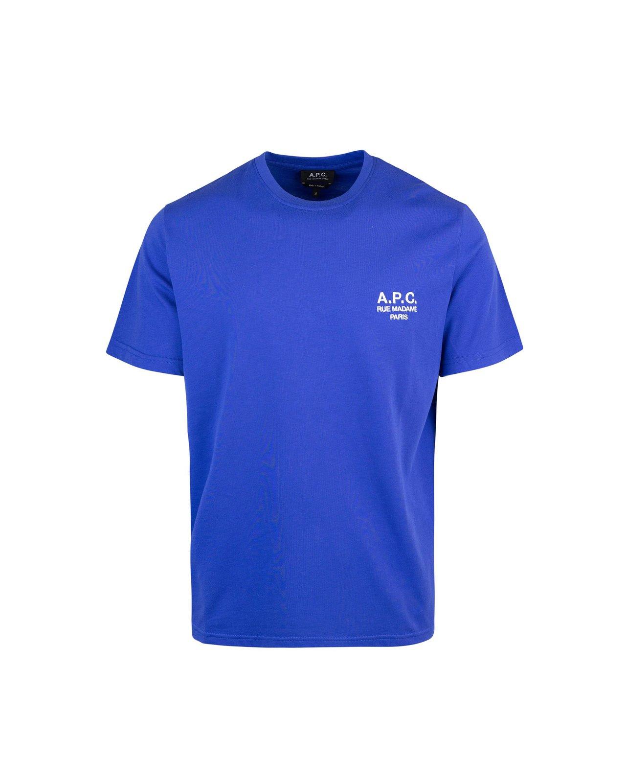 Apc Logo Printed Crewneck T-shirt In Blue