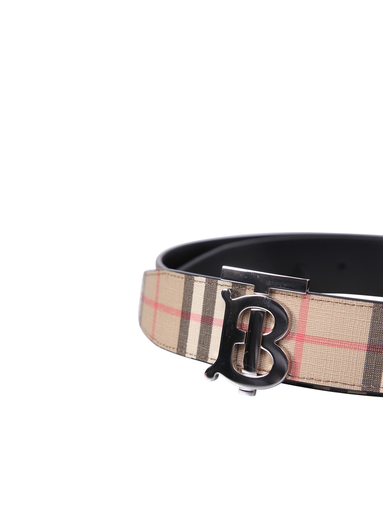Shop Burberry Check And Leather Belt In Beige