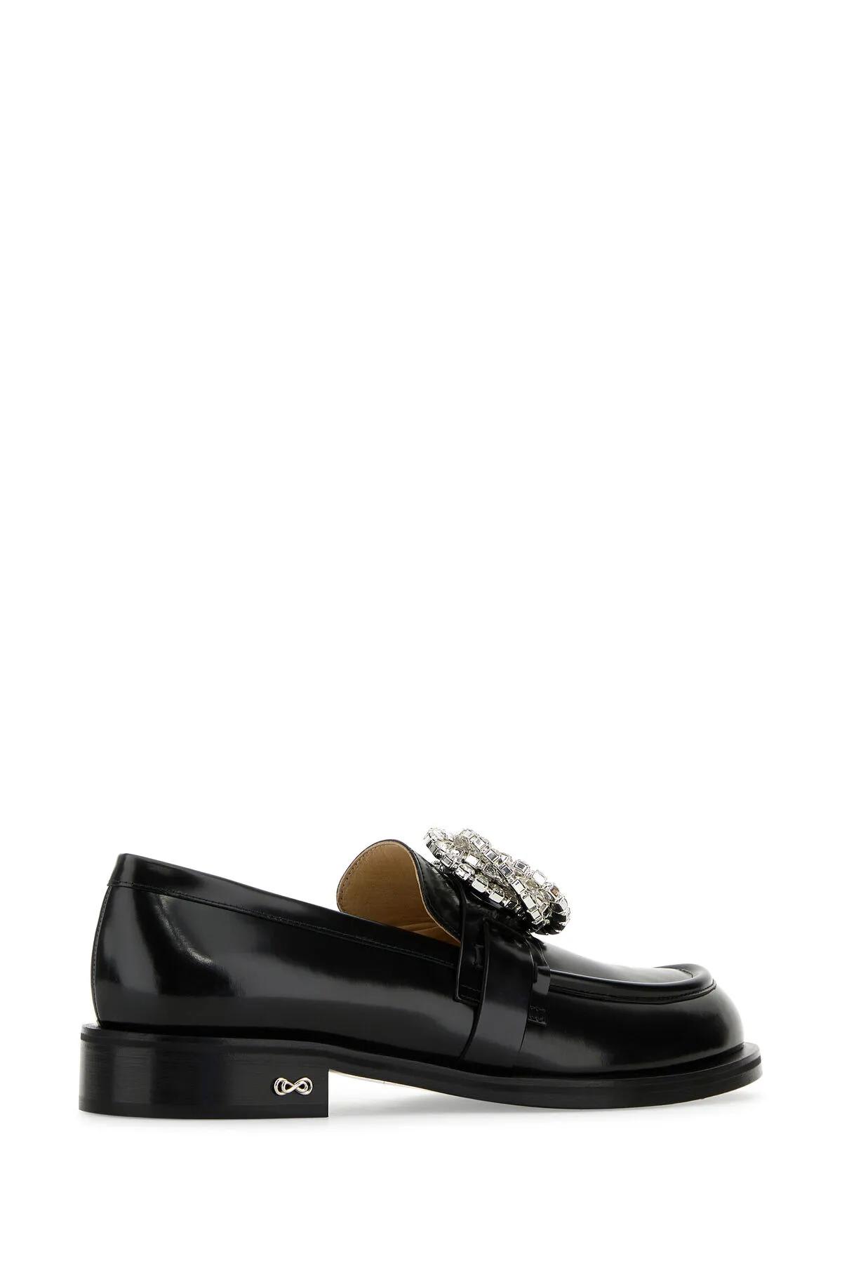 Shop Mach &amp; Mach Black Leather Galaxy Loafers