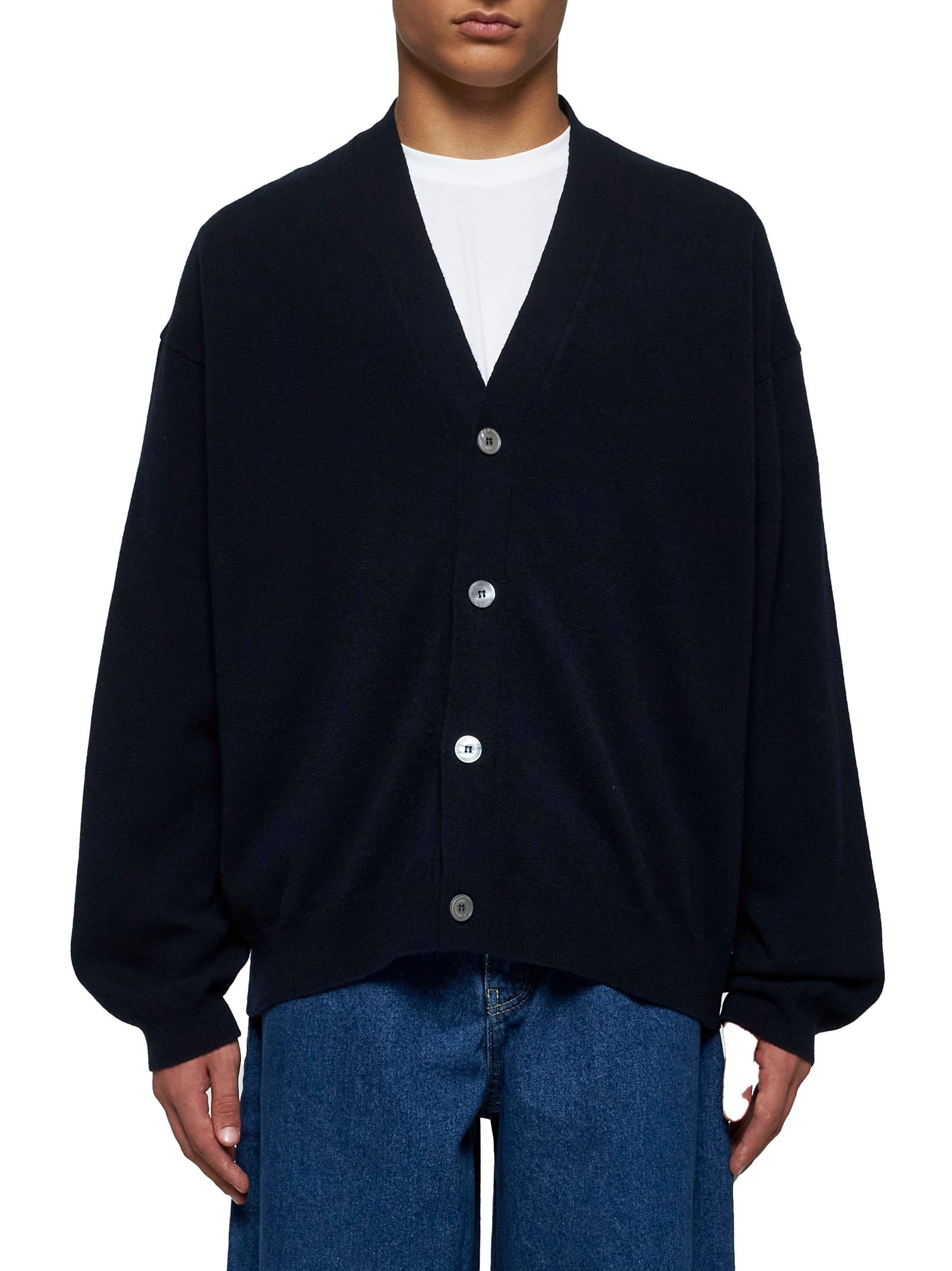 Shop Studio Nicholson Cardigan In Darkest Navy