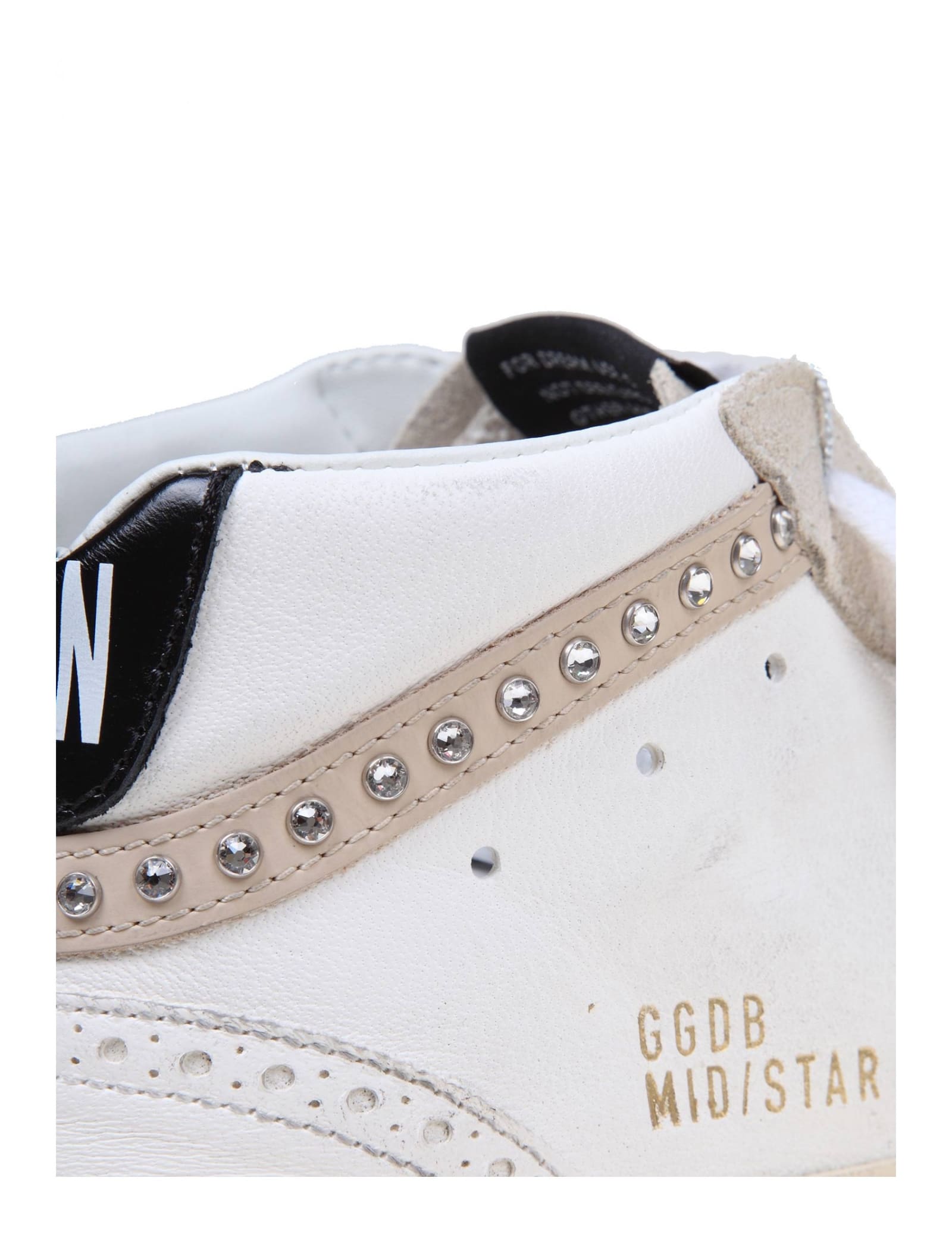 Shop Golden Goose Mid Star Sneakers In White Leather With Applied Crystals