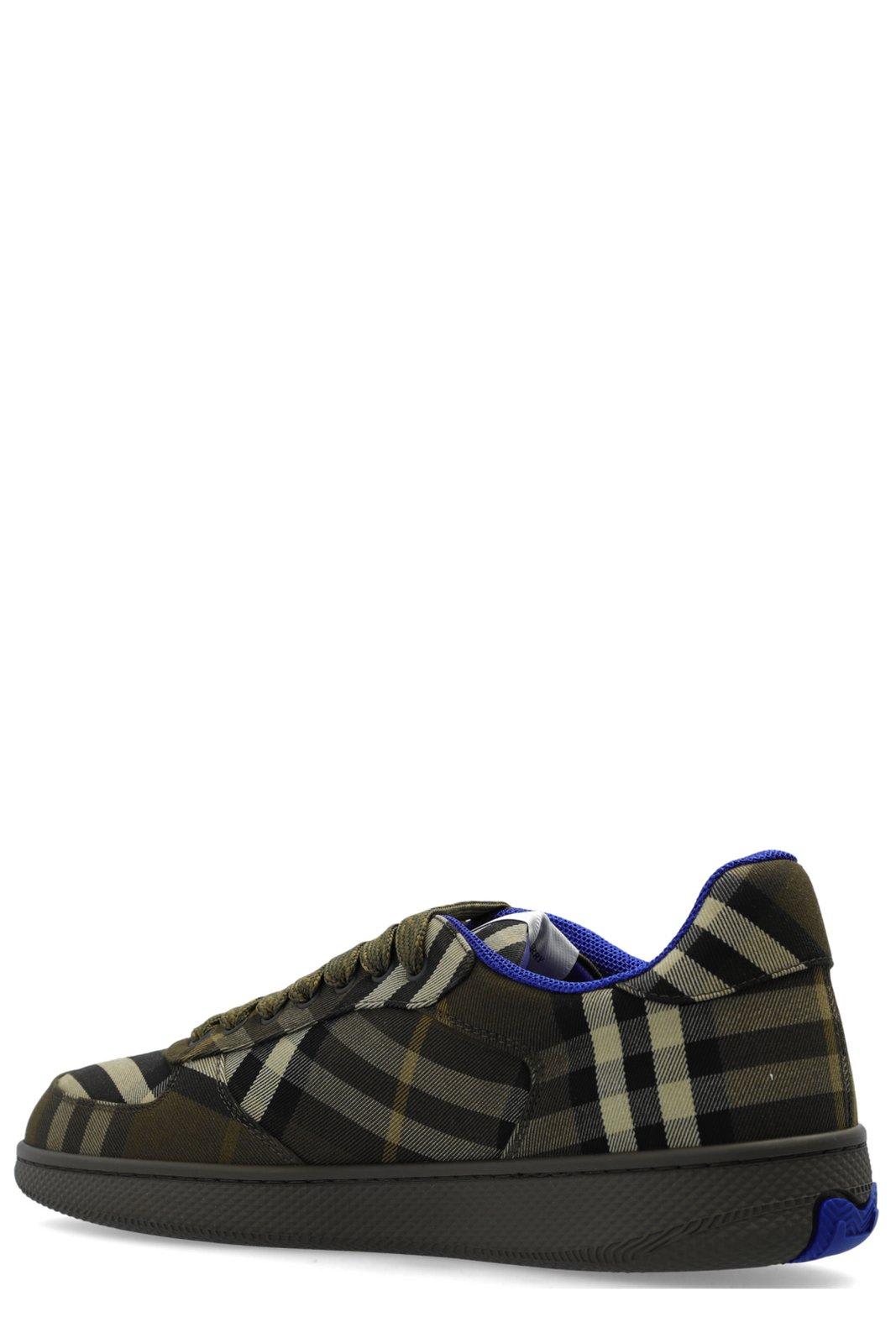 Shop Burberry Checked Terrace Lace-up Sneakers In Green