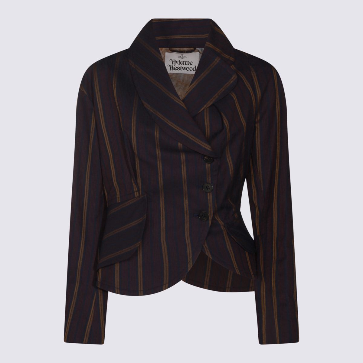 Vivienne Westwood Striped Blazer With Long Sleeves And Pockets In Brown