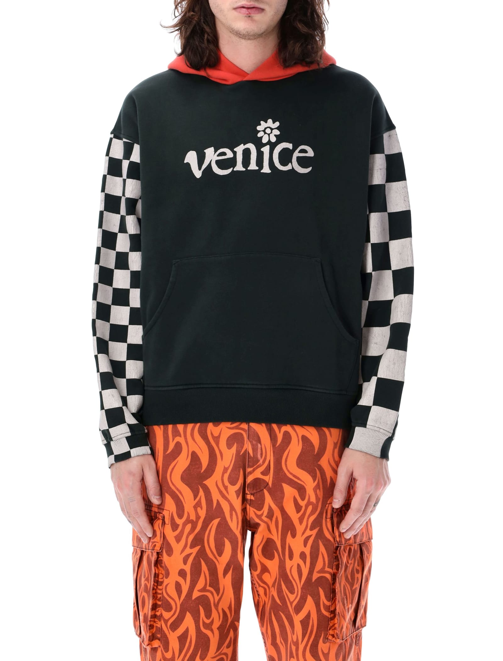 Shop Erl Venice Checked Sleeves Hoodie In Black Checker