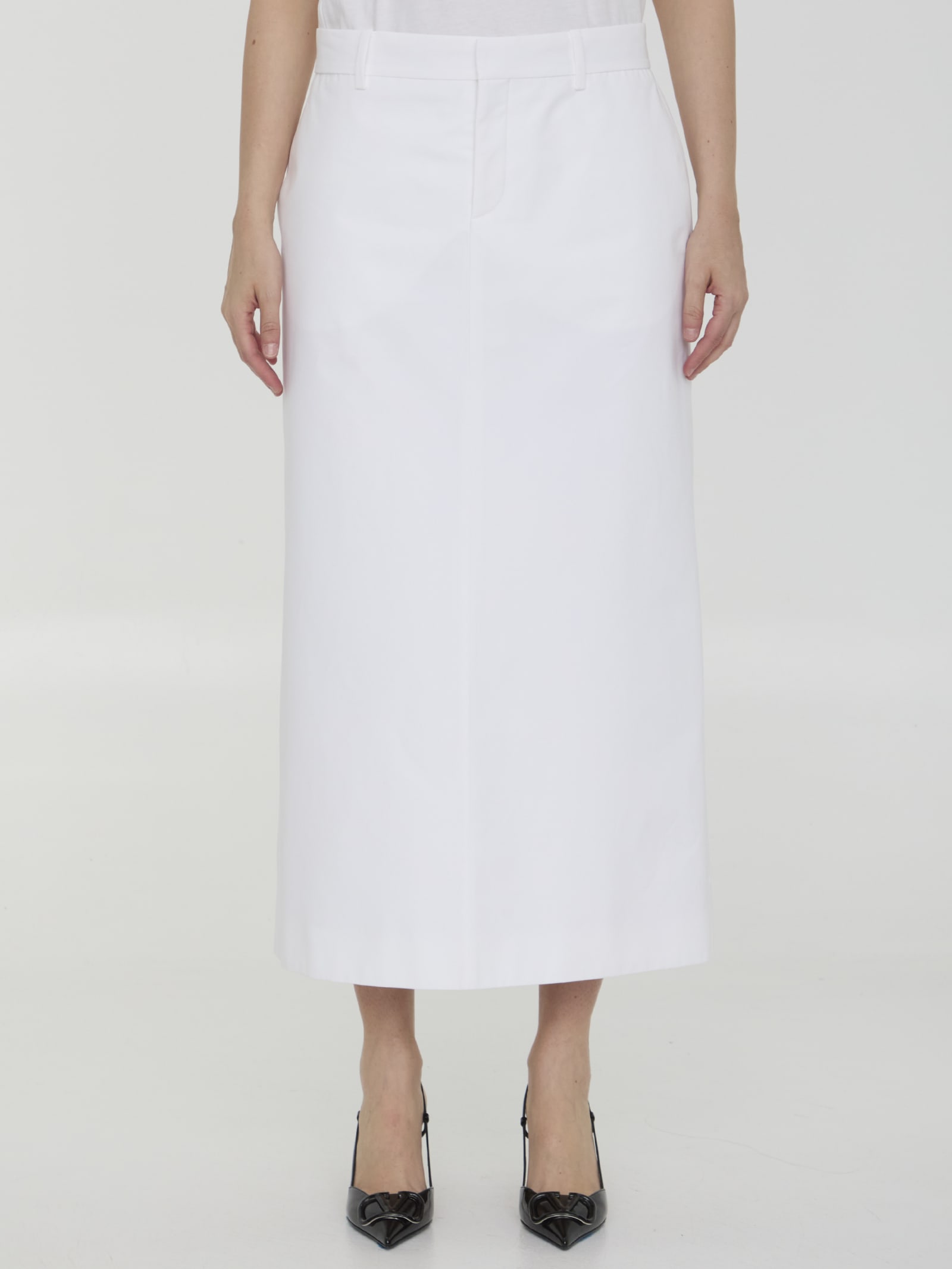 Shop Valentino Compact Popeline Skirt In White