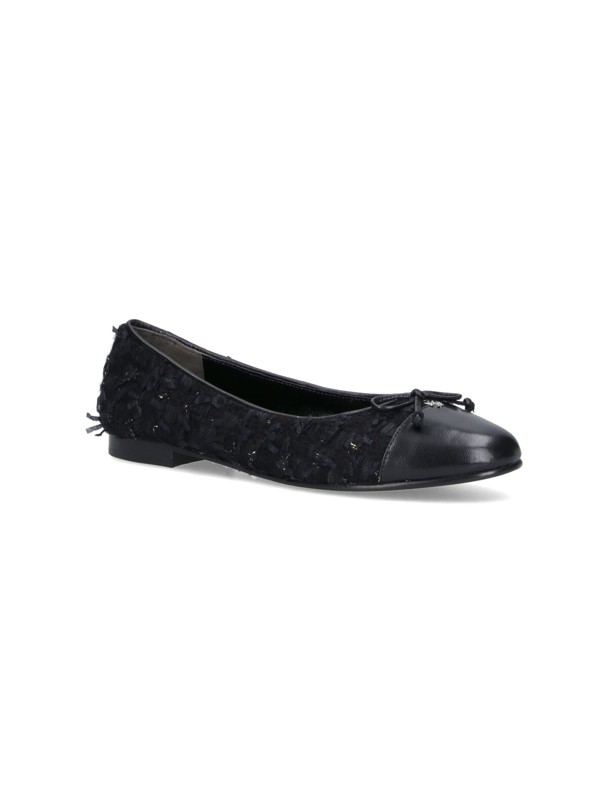 Tory Burch Round Toe Ballerina Shoes With Bow Detail In Black