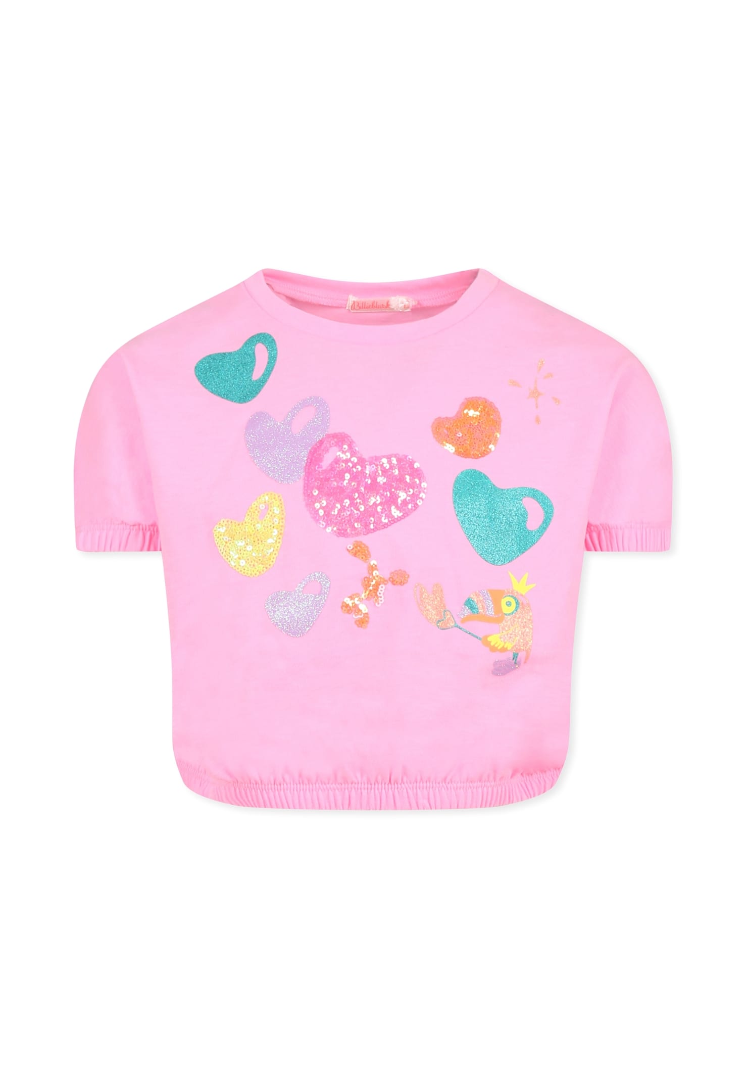 Billieblush Pink Crop T-shirt For Girl With Hearts In Pink