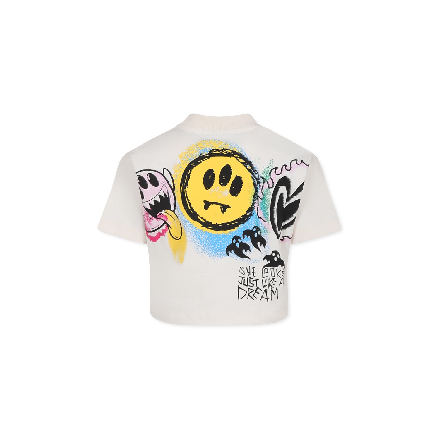 Barrow Ivory T-shirt For Girl With Smile And Writing In Ivory