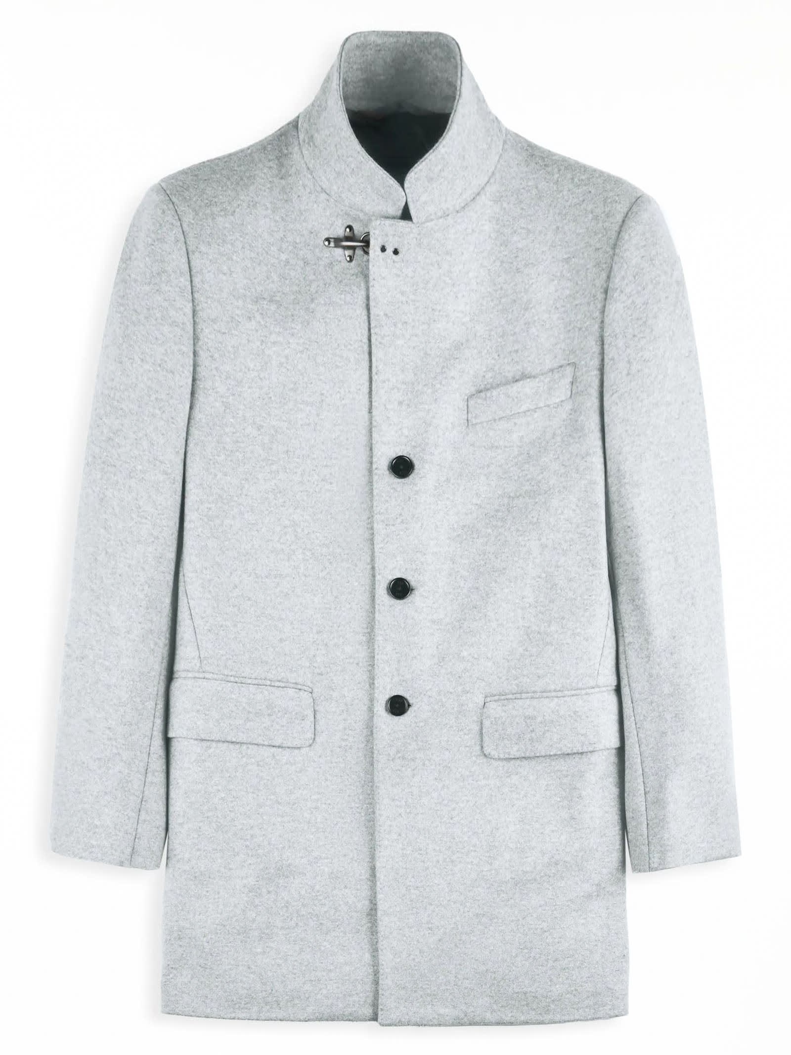 Light Grey Yarn-dyed Wool Blend Fabric Coat