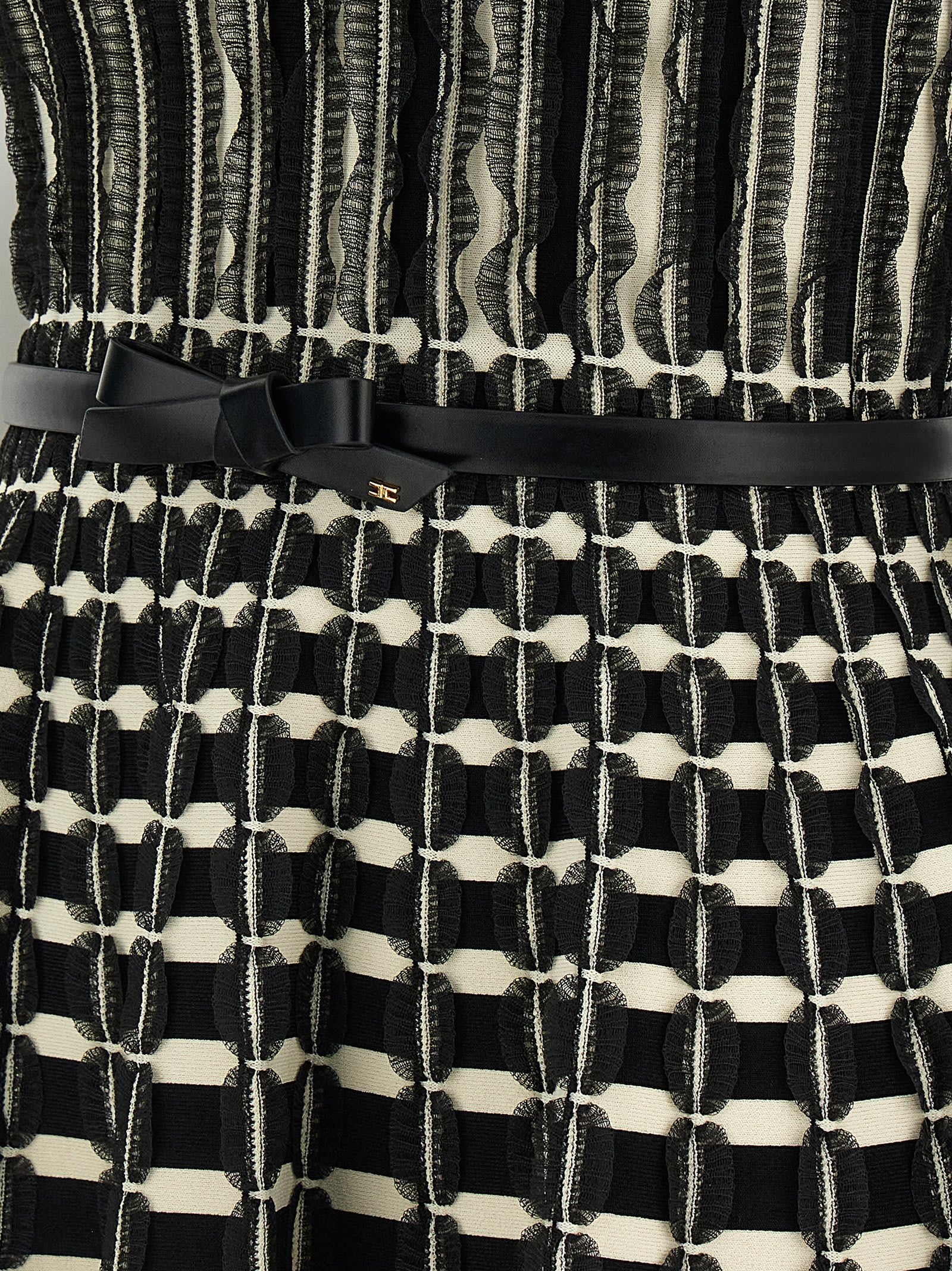Elisabetta Franchi Viscose Dress With Micro-ruffles In White/black
