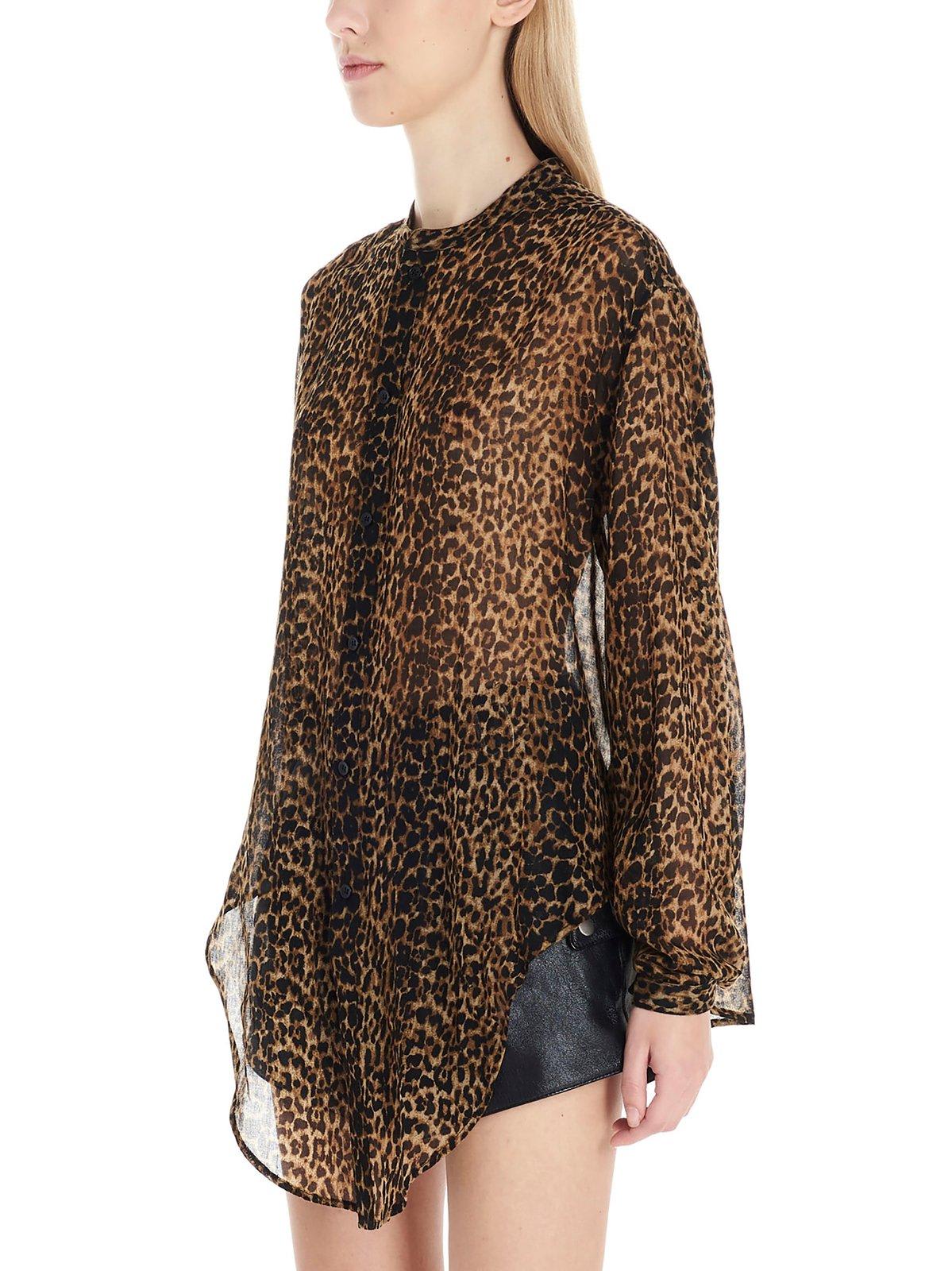 Saint Laurent Leopard Print Sheer Shirt In Animalier