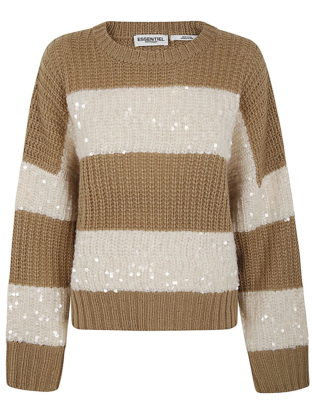 Shop Essentiel Antwerp Group Sequin Pullover In Sandy Tan