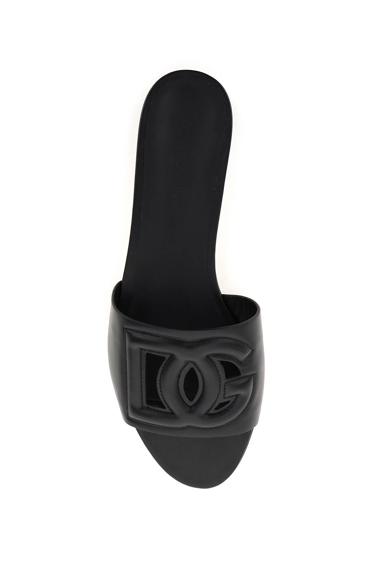 Shop Dolce & Gabbana Leather Slides With Cut-out Logo In Nero (black)