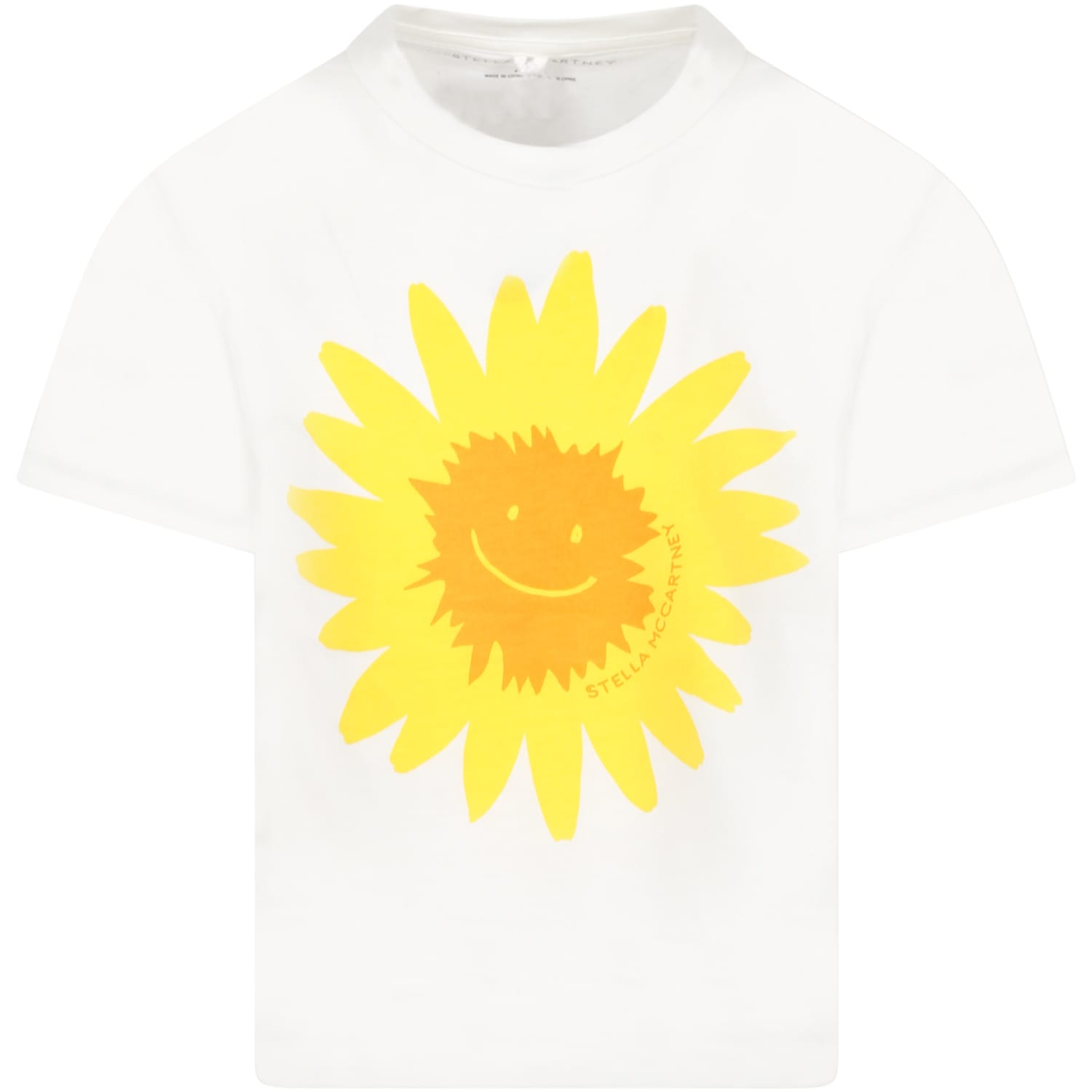 Stella McCartney Kids White T-shirt For Girl With Yellow Flower