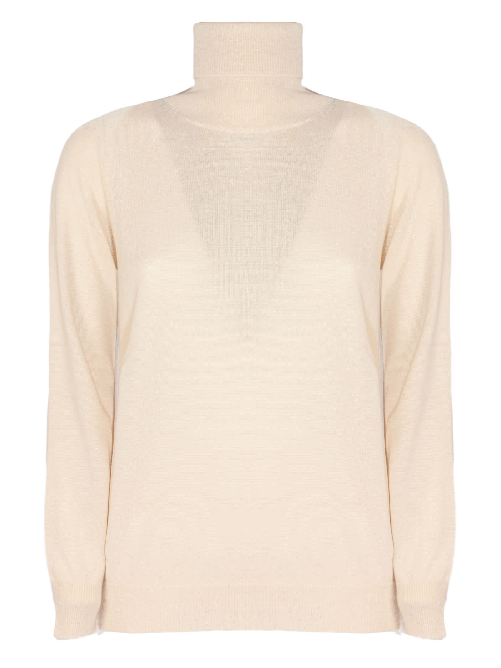 Beige Wool And Cashmere Blend Turtleneck Sweater