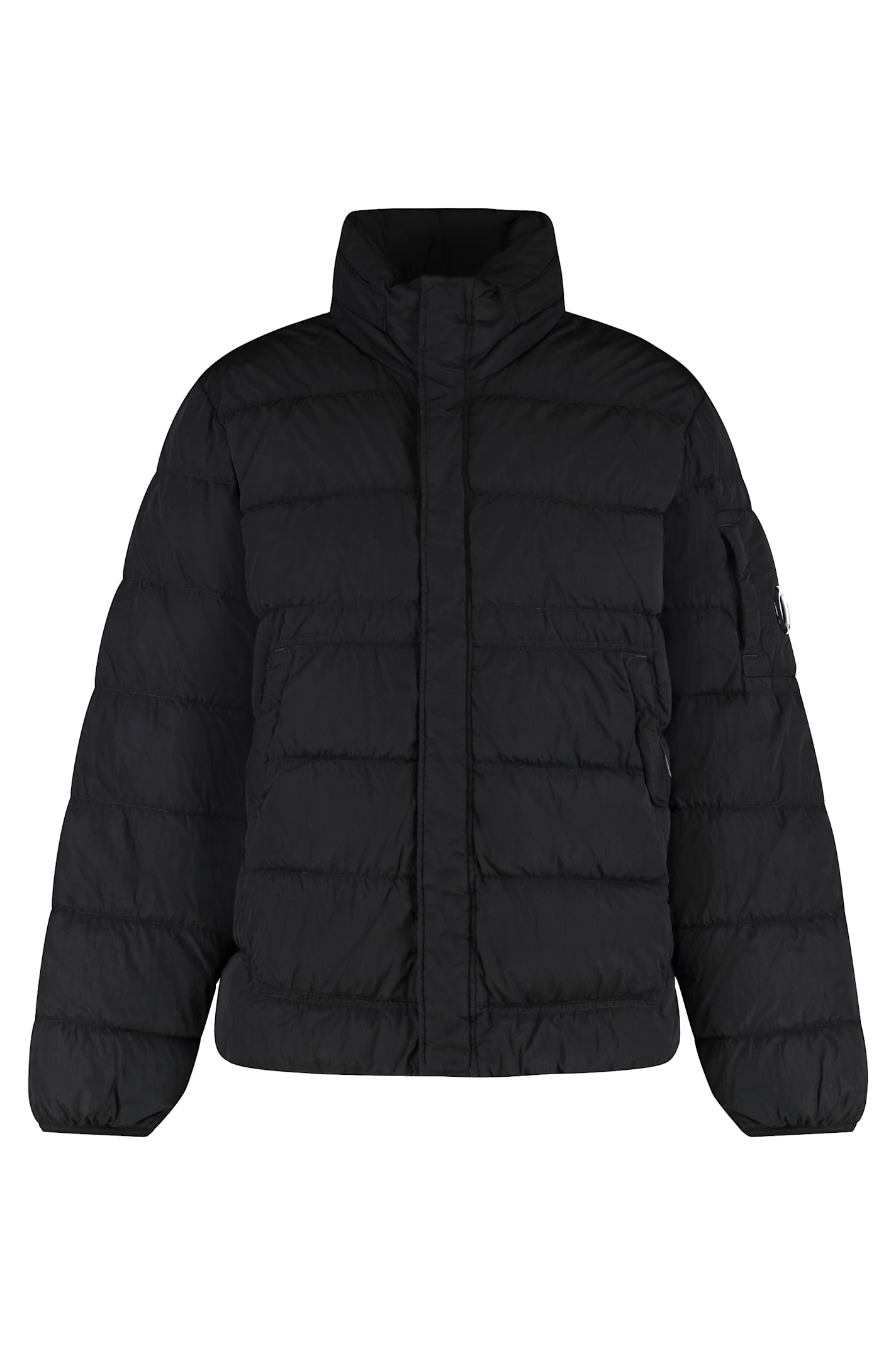 C.p. Company Oversized Zip-front Rain Jacket With Quilted Texture In Black