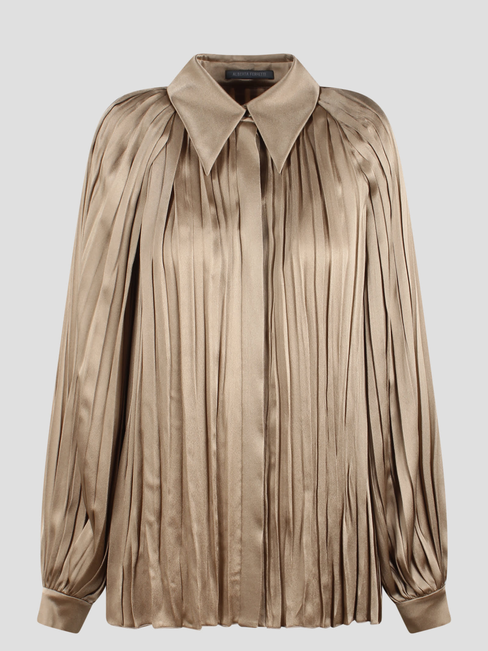 Shop Alberta Ferretti Satin Pleated Shirt In Light Brown