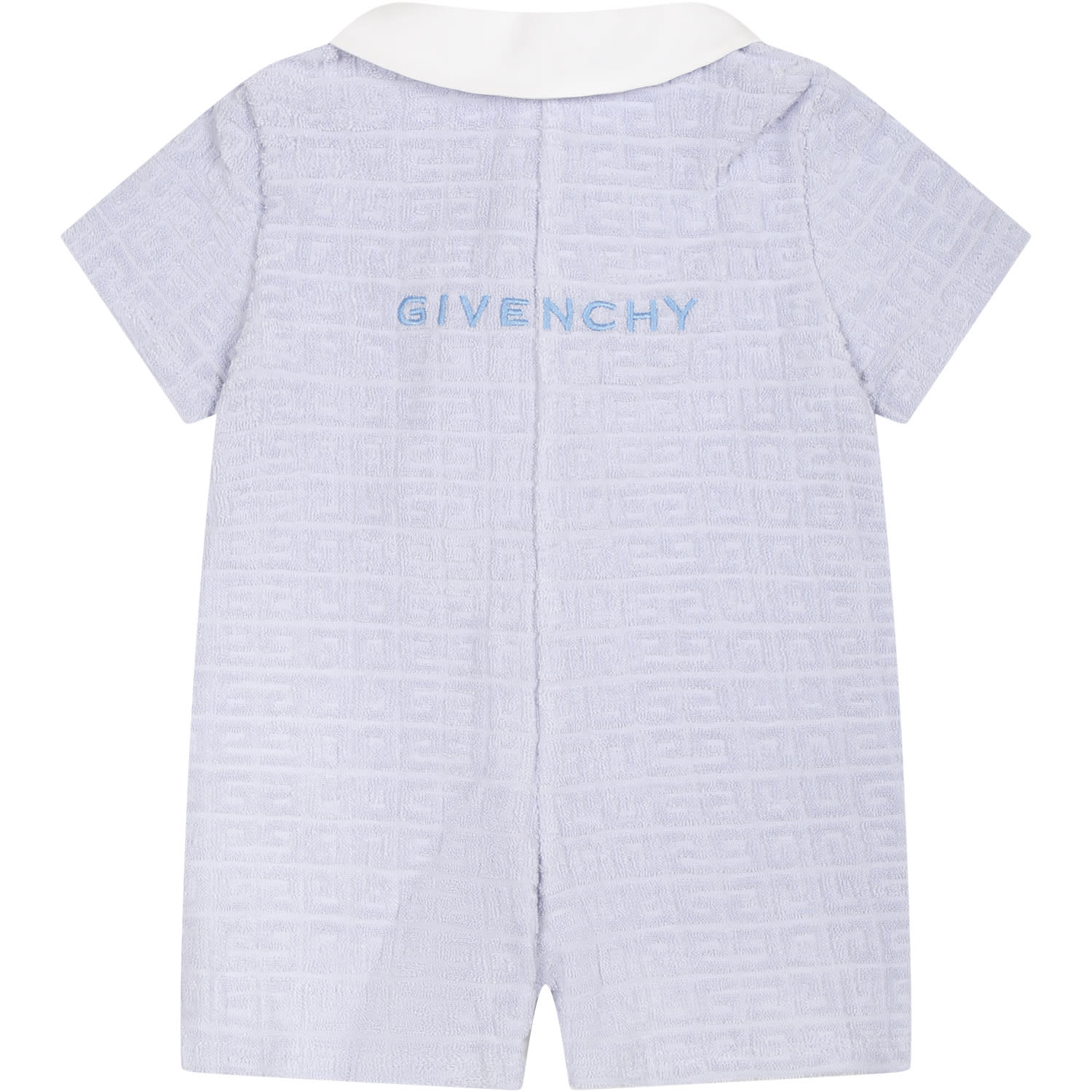 Shop Givenchy Sky Blue Romper For Baby Boy With Logo In Light Blue