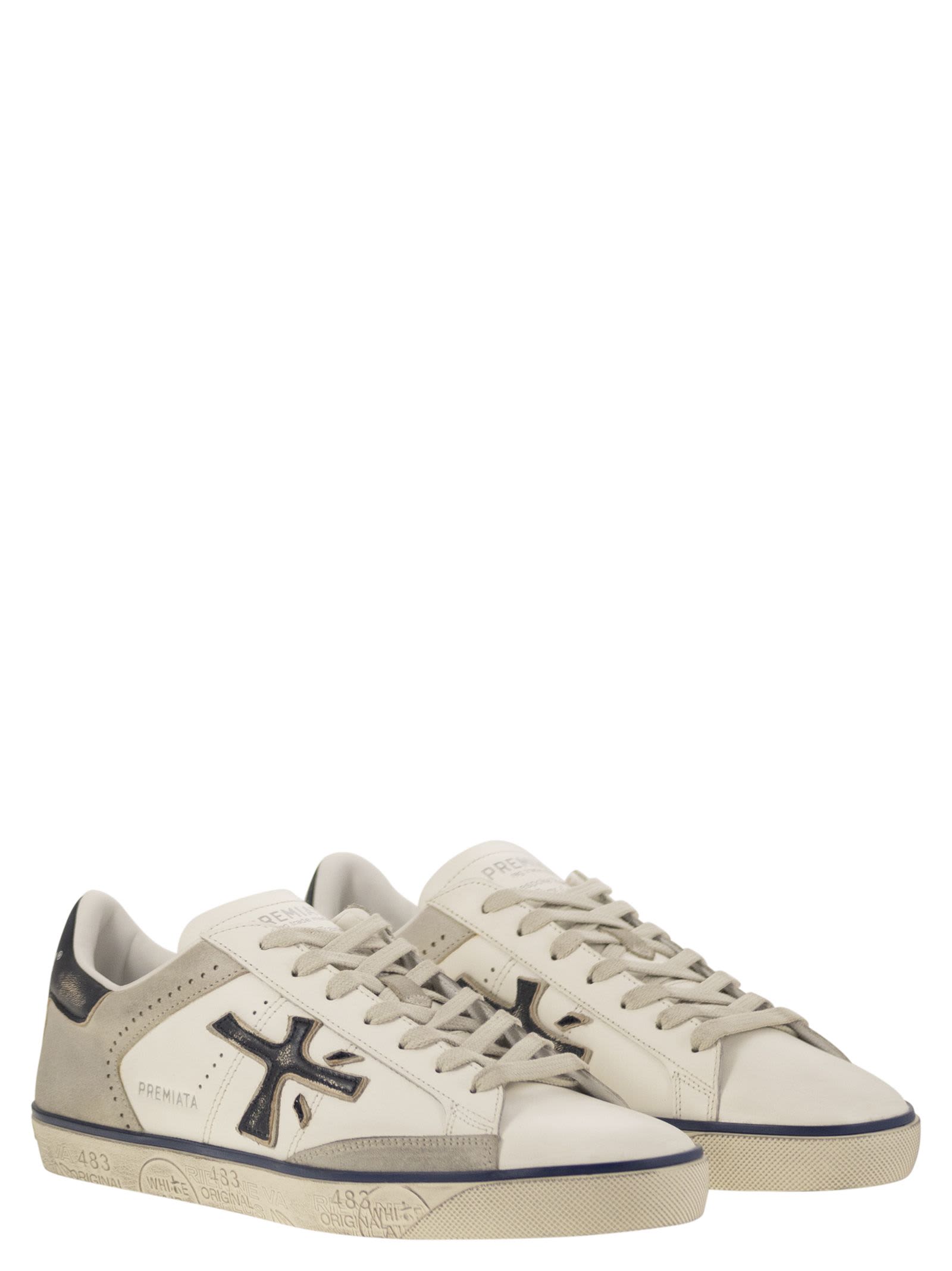 Premiata Steven Sneakers In White/blue