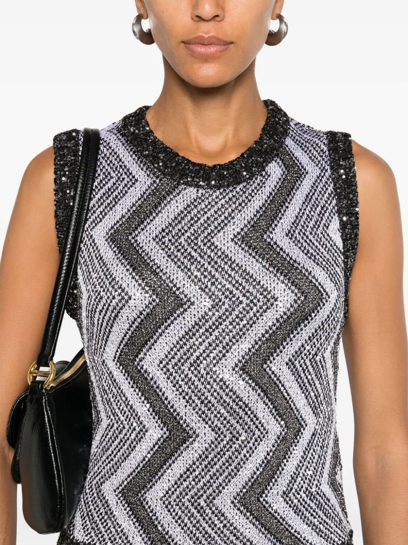 Shop Missoni Vest With Macro Zig Zag And Sequins In White