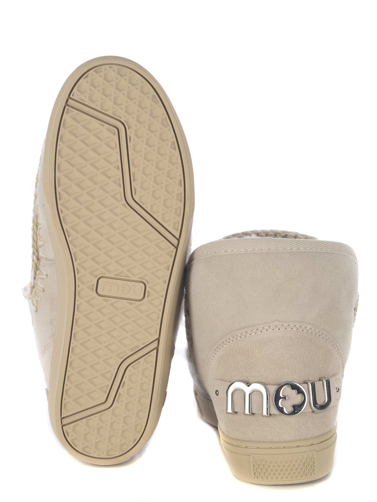 Shop Mou Boots  Sneakers Metal Logo Made In Suede In Beige